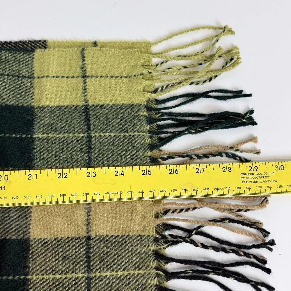 Givenchy Green Black Plaid Cashmere Blend Scarf 50”